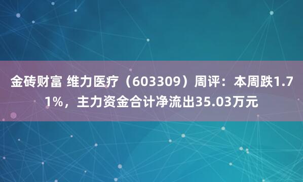 金砖财富 维力医疗（603309）周评：本周跌1.71%，主力资金合计净流出35.03万元